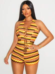 Sirith Women's Tight-Fitting Romper, Fashionable Halter Neck Style Suitable For Summer - Multicolor - View 3