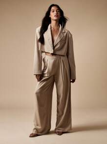 MISSGUIDED Blazer corto de raya diplomática de moda contemporánea para uso profesional de oficina, de un solo botón, para otoño, invierno y primavera