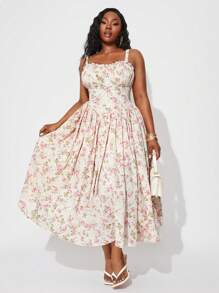 SHEIN SXY Plus Size Women's Spring&Summer Elegant Sexy Floral Print Umbrella Swing Halter Resort Dresses,Suitable For Everyday Wear, Sweet,Romantic,Western Wear,Cruise Attire,Music Festival,Concert,Carnival Party,Beach Vacation,Holiday,Date Night,Birthday,Bachelorette Party Outfit ,Gyaru,Ibiza,Nashville,Break,Rave,Modest,Chic,Club,Cute,Casul,Shopping, Streetwear,Going Out,Coquette,Easy To Match&Looks Slim,Accent Your Body,Flatter The Figure,Flattering Silhouette,Curve - Multicolor - View 3