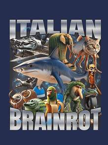 Men's Regular Fit "Brainrot" T-Shirt, "Dank Memes" T-Shirt, "Brainrot" Shirt, Unhinged Funny Meme Graphic Print Crew Neck Short Sleeve Casual American Minimalist T-Shirts, For Birthday - Navy Blue - View 3