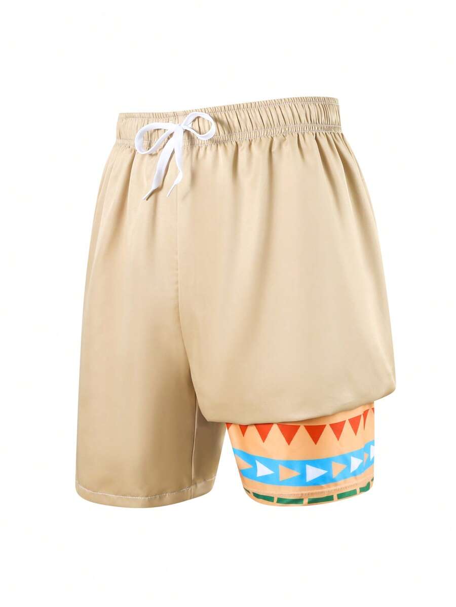 Badeshorts für Teenager Jungen, mit Grafik-Muster und einfarbigem Gewebe, geeignet für den Urlaub - Verschiedenfarbig - Übersicht 1