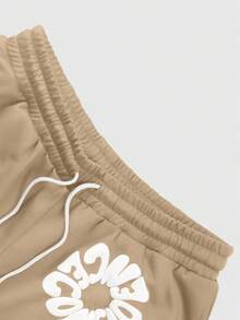 Manfinity EMRG Men's Summer Casual Street Style Letter Print Drawstring Waist Loose Shorts - Khaki - View 3