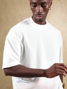 SUMWON Camiseta texturizada minimalista de firma premium, prenda básica atemporal y esencial para el armario, con corte oversize, de estilo callejero y con declaración - Blanco - Ver 4