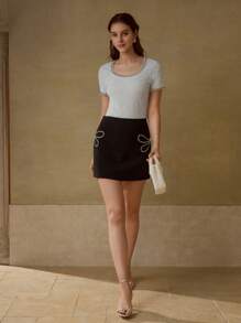 MOTF PREMIUM FAUX PEARL TRIM SHORT SLEEVE T-SHIRT