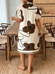 Breezaya 大码女式夏季度假风格花卉印花圆领蝙蝠袖宽松连衣裙 - 彩色 - 查看 2