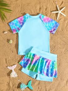 New Style Fashion Girls Printed Patchwork Swimsuit Set Summer Holiday - Multicolor - View 7