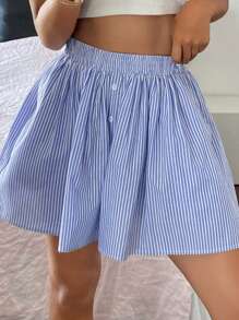 DAZY Women Striped Short Pants Lounge Pants Pajama - Blue - View 3