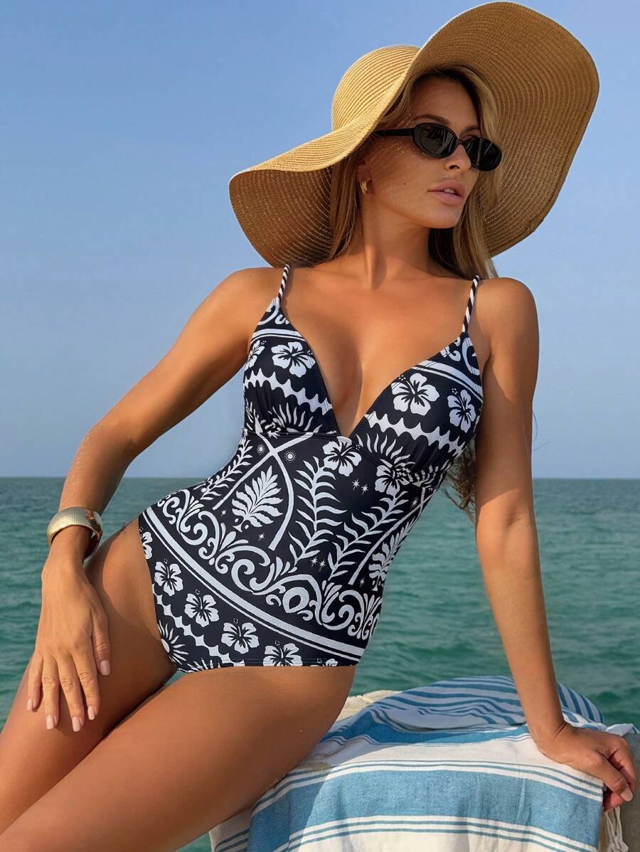 Swim Vcay 女士性感编织V领连体泳衣，适合海滩度假