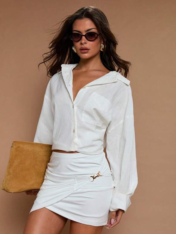 COSMINA Fustă midi elegantă pentru femei, cu cataramă metalică, stil vacanță, primăvară/vară