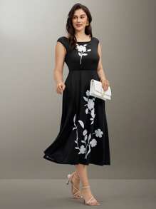 SHEIN Clasi Plus Size Women's Round Neck Sleeveless A-Line Midi Dress, Elegant Casual Summer Party Dress