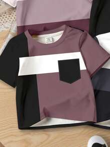 SHEIN Conjunto de 4 camisetas casuais de manga curta e gola redonda para bebês meninos, adequadas para o verão - Multicolorido - Ver 5
