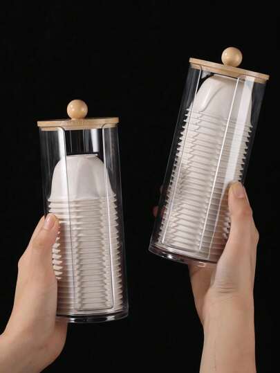 SHEIN 1 件套茶具茶杯收纳盒，适用于直径最大 2.36 英寸的茶杯，透明亚克力罐，圆形垫架，梳妆台面化妆品收纳盒（带盖）