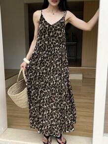 DAZY Women's Peasant Style Leopard Print Slip Dress - Brown - View 2