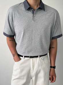 DAZY Camisa tipo polo de hombre con cuello a contraste gris, para verano