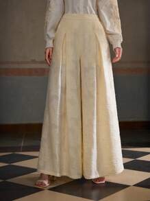 ZEYLAH Solid Color Press Crease Flared Elegant Pants - Apricot - View 4