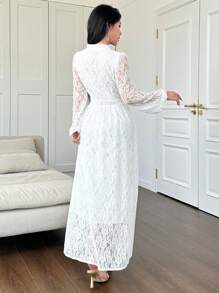 Modelyn Abito elegante con scollo a V intagliato, in pizzo elastico