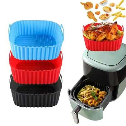 Bandeja cuadrada de silicona para canasta de freidora de aire para freidoras de aire de 4-7 cuartos, revestimientos reutilizables antiadherentes para hornos, microondas, moldes para pasteles, accesorios de cocina
