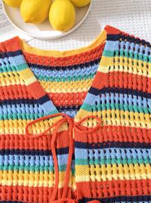 SHEIN EZwear Plus Size Rainbow Striped Loose Kimono Cardigan, Suitable For Summer Vacation - Multicolor - View 5