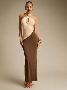 Hauture Sexy Summer Casual Colorblock Halter Backless Midi Dress - Multicolor - View 4