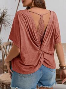 SHEIN Frenchy 大码纯色短袖T恤，适合夏季的时尚 - 鏽棕色 - 查看 3