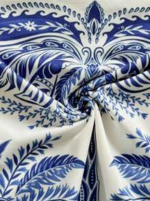 Soleia 女士休闲沙滩装、婚礼宾客装、毕业典礼装、早午餐装，优雅的波西米亚风热带椰子树印花露背前系带紧身衣，适合圣帕特里克节、春假、复活节、音乐节 - 藍白色 - 查看 6