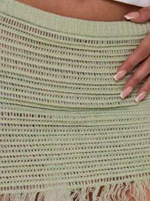 MUSERA 钩针编织毛边流苏下摆修身迷你裙罩衫泳装伊比沙岛性感度假春夏节日沙滩装浪漫优雅生日时尚嘉年华假期 - 綠色 - 查看 6