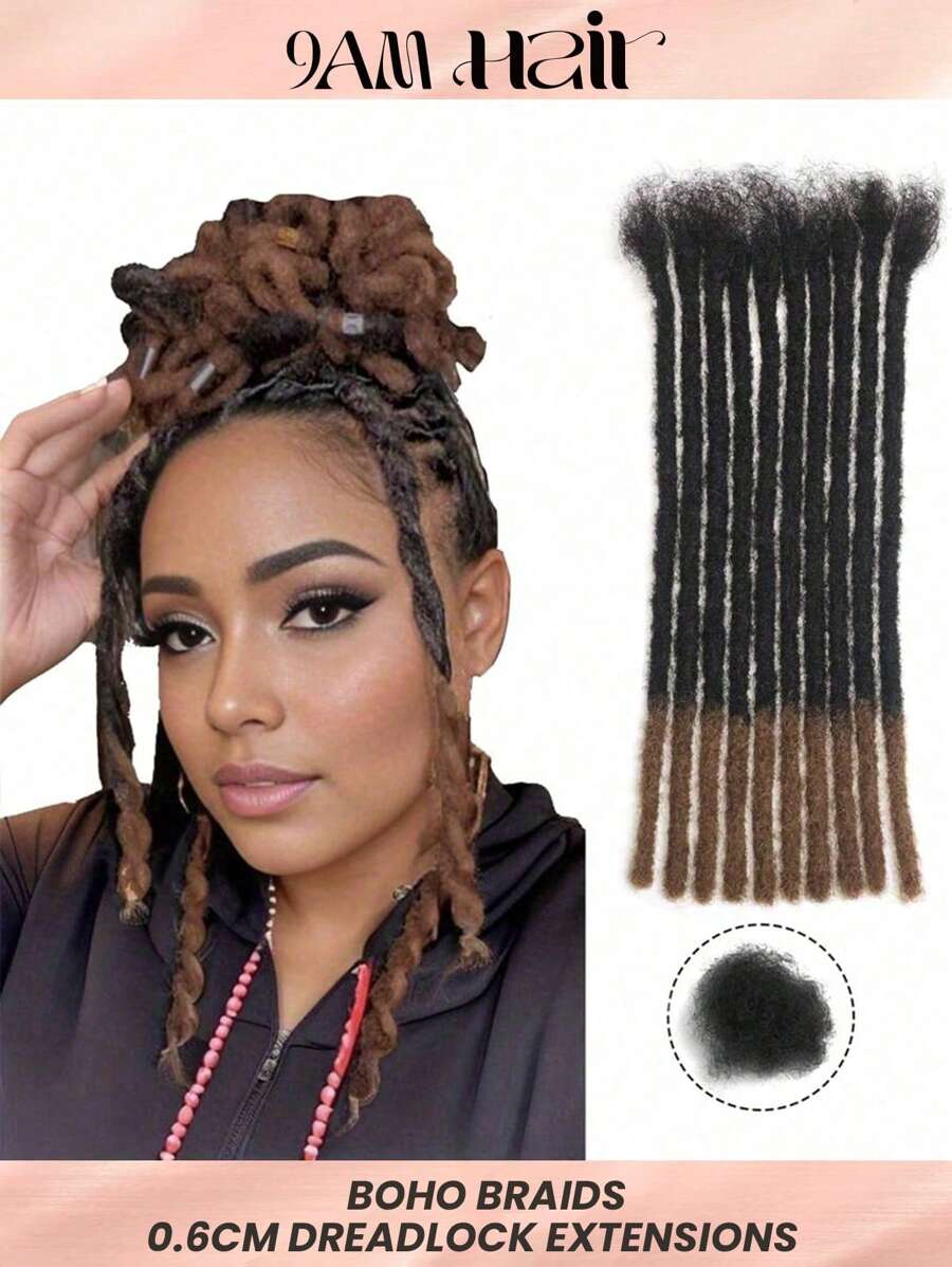 4-12 Inch Options 0.6cm Diameter 10 Strands 100% Human Hair Dreadlock Extensions For Man/Women Hair Extensions Crochet Human Hair Knotless Braids - S1/5 - View 1