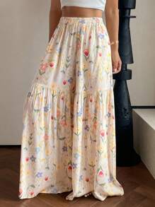 DAZY Women's Summer Lightweight Ditsy Floral Loose Wide Leg Pajama Pants, Fall, Winter