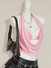 SHEIN ICON 2pcs Summer Going Out Beach Hawaii Party Homecoming Concert Club Glitter Backless Women Tank Tops & Camis - Pink - View 3