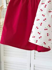 3pcs/Set Tween Girl Cherry Print Loose Casual Pink Striped And Solid Red Shorts Set - Multicolor - View 9