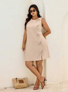 Elaquor Plus Size Casual Vacation Bow Decor Sleeveless Round Neck Dress,Business Casual Woman