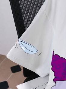 Chowder X SHEIN 男士休闲趣味卡通字母图案超大白色T恤，夏季