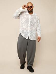 EASEVO Camisa casual blanca de manga larga, suelta y semitransparente, para hombres de talla grande