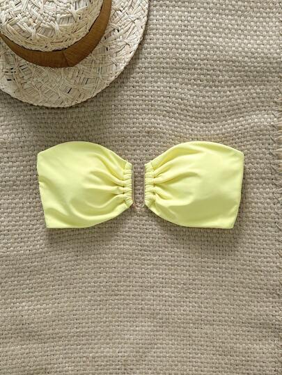 SHEIN Swim Women Summer Beach Solid Bandeau Metal Decor Bikini Top