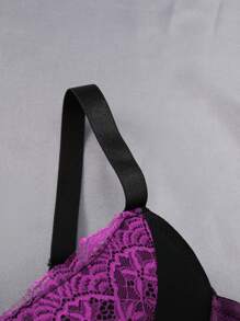 Bare Chapter 2pcs/Set Plus Size Women's Wedding Lace Patchwork Minimalist Underwire Bra With Padding, Adjustable, Lift - Multicolor - View 3