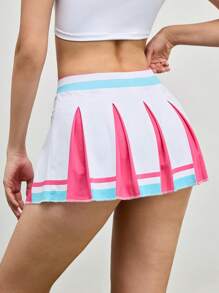Cheerettes Contrast Color Striped Print Waistband Summer Sports Mini Skirt-Shorts