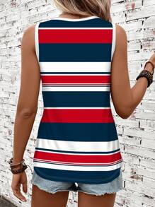 SHEIN LUNE Woman Plus Size Casual Striped Print Camisole & Tank Top, Red Blue White Color Block Navy Style, Suitable For Summer Woman S Summer Clothes Back To School - Multicolor - View 2