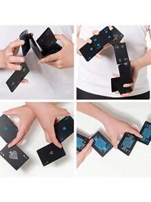 黑色塑料扑克牌耐磨耐用。塑料PVC防水扑克牌适用于朋友聚会、生日、圣诞聚会、减压玩具和有趣的棋盘游戏。良好的可伸缩弹性防水纸牌红蓝，一款多功能且有趣的纸牌游戏，与朋友一起解锁新游戏，游戏>棋盘游戏，游戏，趣味纸牌 - 藍色 - 查看 3