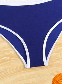 Set de 2 piezas de traje de baño tipo tankini casual y simple en azul y blanco para niñas preadolescentes, conjunto de ropa de playa, trajes de baño, trajes de baño para mujer, conjuntos de trajes de baño para adolescentes, conjunto de traje de baño, trajes de baño para chicas adolescentes de dos piezas