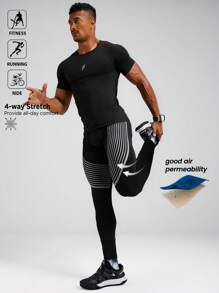 Manfinity Sport Polished Men's Contrast Stripe Letter Knitted Tape Casual Sports Leggings