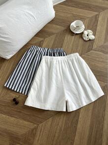 Flirla 2 piezas Shorts informales con cordón ajustable, de talla grande, para verano - Multicolor - Ver 2