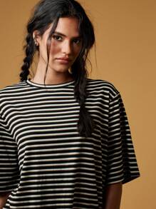 MISSGUIDED Oversized gestreiftes T-Shirt, Basic Lässig Loose Fit, Rippstoff, Streetwear Essentiell, Herbst Winter Frühling Kollektion - Verschiedenfarbig - Übersicht 6