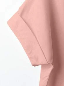 Franclia 时尚高端法式设计宽松蝙蝠袖翻领女式粉色衬衫 - 粉色 - 查看 4