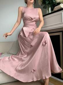 Feyla Handgemachtes 2-teiliges Set aus 3D-Blumen Ärmelloses Top und taillierenden Wickelrock, romantisches und elegantes Outfit für ein Date