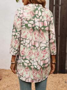 SHEIN Clasi Áo cánh thường ngày in họa tiết toàn thân cổ bẻ tay bo gấu cho nữ, Xuân/Hè - màu xanh lá - Xem 2