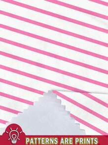 SHEIN LUNE Casual Minimalist Pink Striped Heart Pattern Round Neck Short Sleeve Loose Women T-Shirt, Suitable For Summer