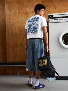 SWAVVY Men Casual Urban Short Sleeve Knitted T-Shirt With Slogan Print, Boxy Tee, Boyfriend Gift, Summer