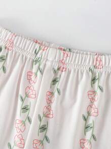Set de 2 piezas de pijama para niña con cuellos redondos de punto suave y cómodo, estampado de mariposa y cuadros, con top de manga corta y pantalones