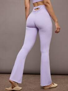 Activina Perforated Ruched Fitted Flare Leg Workout Leggings - Purple - View 2