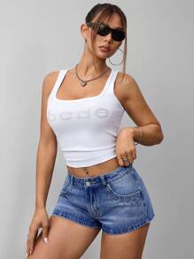 SHEIN ICON 女式夏季休闲串珠口袋牛仔短裤 - 淺色水洗藍 - 查看 4